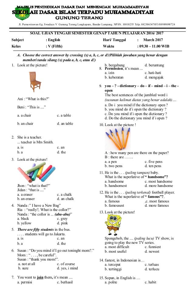 10 Contoh soal bahasa inggris kelas 5 semester 2 terbaru untuk persiapan ujian sekolah 10 Contoh soal bahasa inggris kelas 5 semester 2 terbaru untuk persiapan ujian sekolah