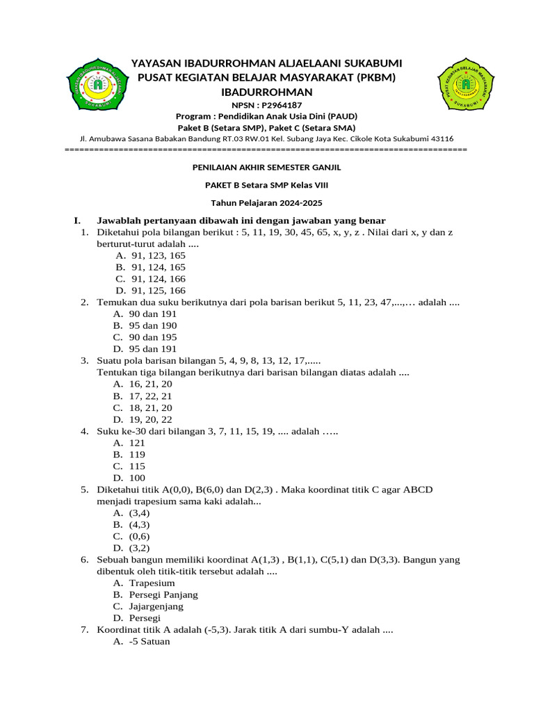 Penilaian Akhir Semester PAUD 2024-2025 PDF