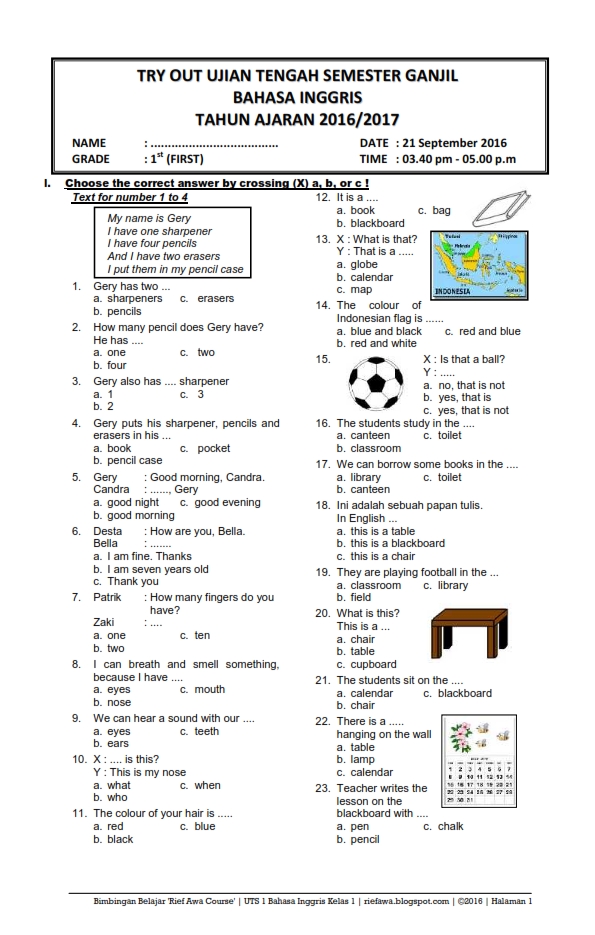 7 Rahasia Nilai Sempurna Latihan Soal Bahasa Inggris Kelas 1 Semester 2 Wajib Coba