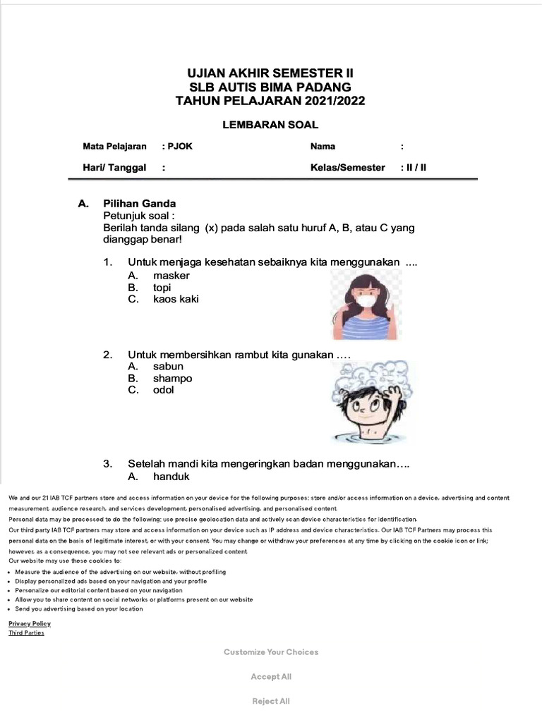 Soal Pjok Kelas 2 Semester 2 SDLB P Compress PDF