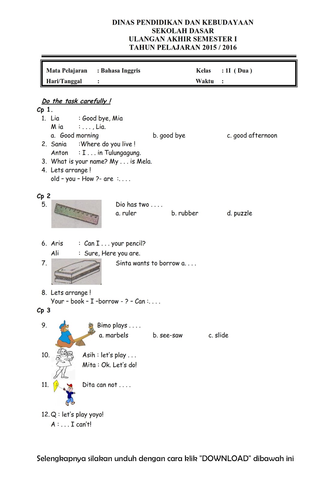 7 Contoh Soal Bahasa Inggris Kelas 1 SD Semester 2 yang Wajib Dikuasai Anak Sebelum Ujian 7 Contoh Soal Bahasa Inggris Kelas 1 SD Semester 2 yang Wajib Dikuasai Anak Sebelum Ujian