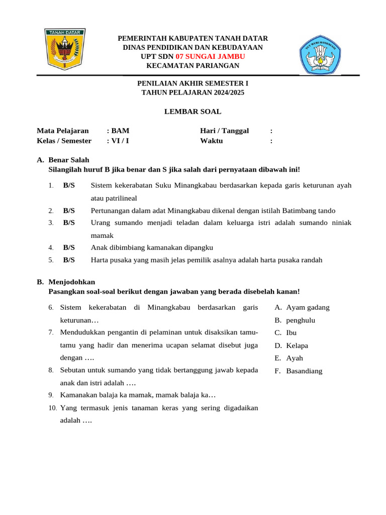 7 Soal BAM Kelas 6 Semester 1 dan Kunci Jawaban yang Wajib Dikuasai Siswa 7 Soal BAM Kelas 6 Semester 1 dan Kunci Jawaban yang Wajib Dikuasai Siswa