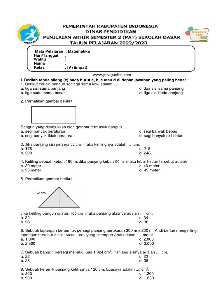 10 Contoh Soal PAT Matematika Kelas 4 Semester 2 dan Kunci Jawaban yang Wajib Kamu Kuasai Sebelum Ujian 10 Contoh Soal PAT Matematika Kelas 4 Semester 2 dan Kunci Jawaban yang Wajib Kamu Kuasai Sebelum Ujian