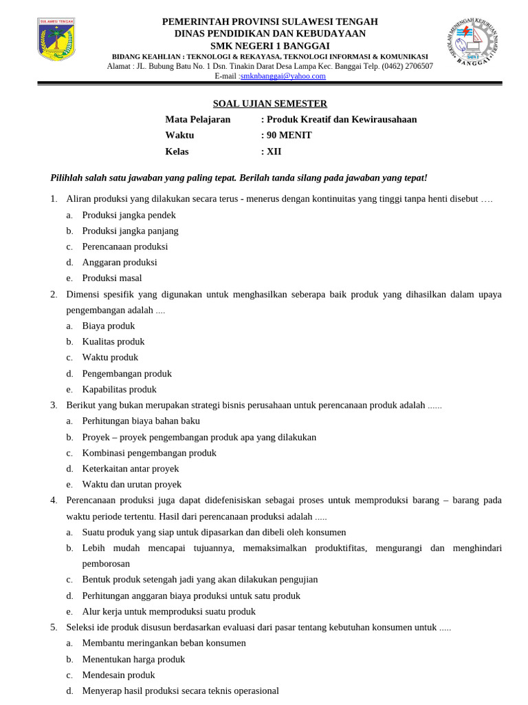 10 Contoh Soal Produk Kreatif dan Kewirausahaan Kelas 11 Semester 1 yang Sering Muncul di Ujian 10 Contoh Soal Produk Kreatif dan Kewirausahaan Kelas 11 Semester 1 yang Sering Muncul di Ujian