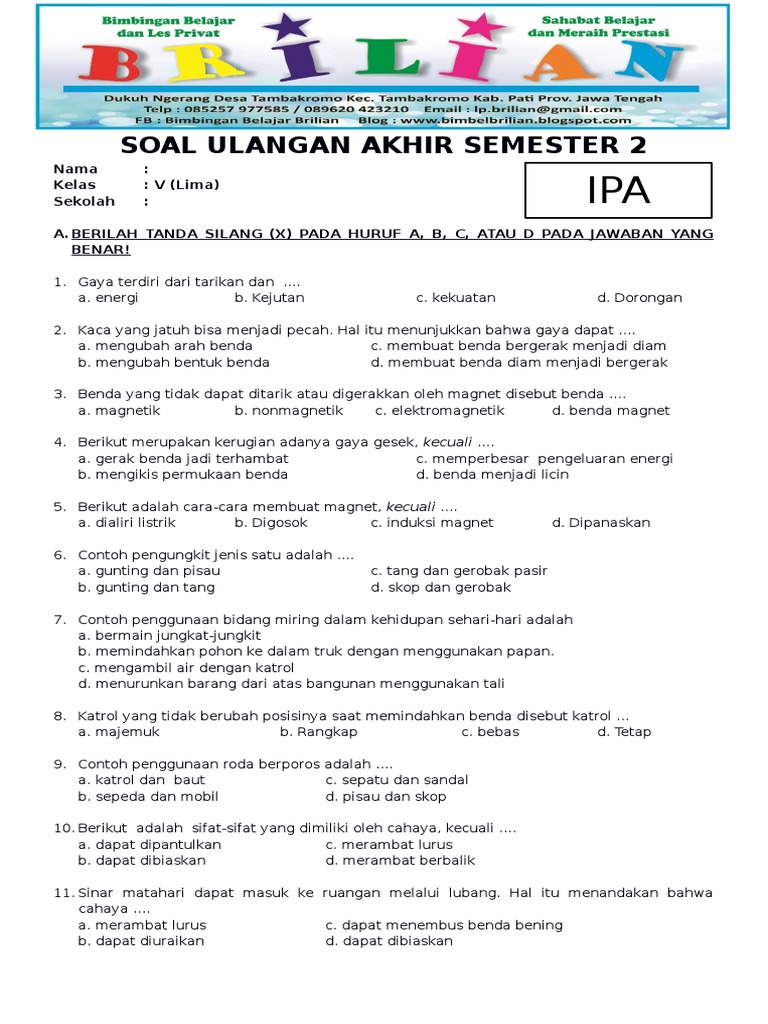 Soal Uts Ipa Kelas 5 Semester 1 Dalchaebi