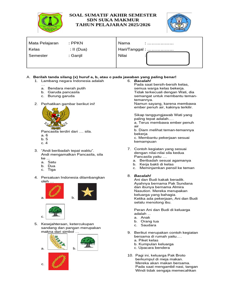 Soal PPKN Kelas 2 SD 2025 2026 PDF