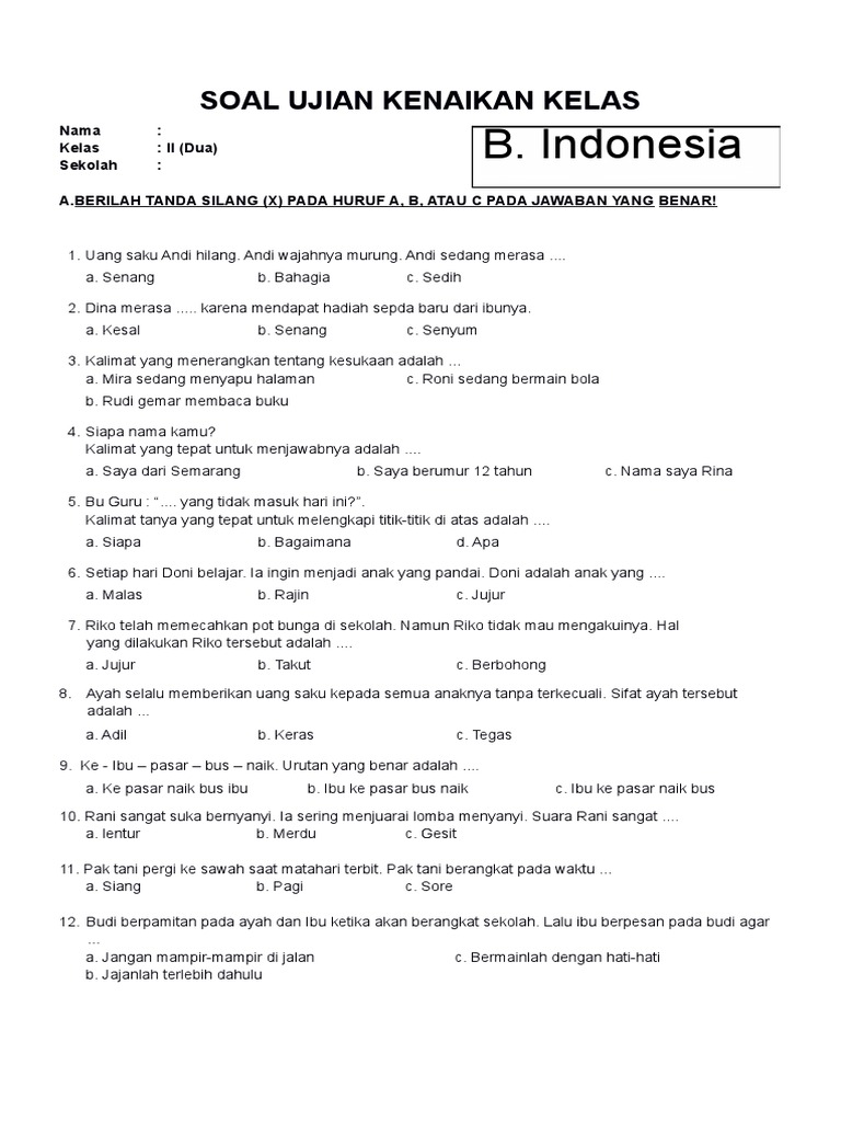 7 Contoh Soal Bahasa Indonesia Kelas 2 SD Semester 2 yang Terbukti Bikin Nilai Naik 7 Contoh Soal Bahasa Indonesia Kelas 2 SD Semester 2 yang Terbukti Bikin Nilai Naik