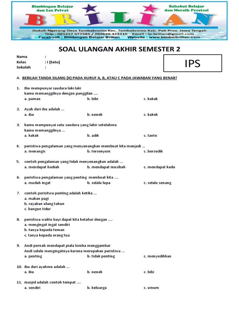 Soal Ulangan IPS Kelas 1 Semester 2 PDF Griya Taman Seni Soal Ulangan IPS Kelas 1 Semester 2 PDF Griya Taman Seni