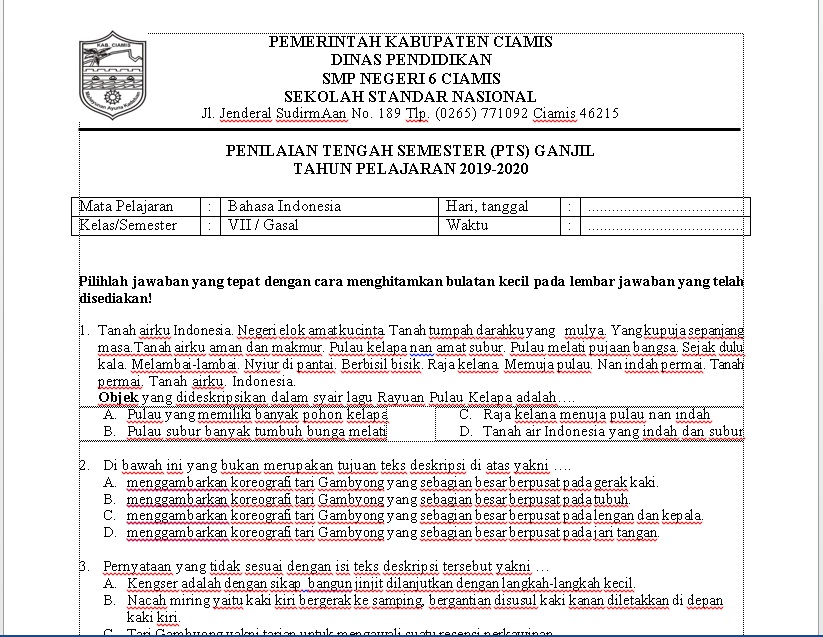7 Contoh Soal PTS Bahasa Indonesia Kelas 7 Semester 1 yang Wajib Diketahui Sebelum Ujian 7 Contoh Soal PTS Bahasa Indonesia Kelas 7 Semester 1 yang Wajib Diketahui Sebelum Ujian