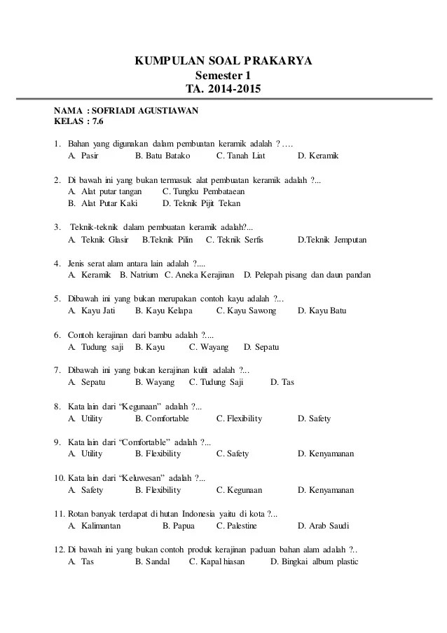 7 Contoh Soal Prakarya Kelas XII Semester 1 Wajib Kamu Kuasai Sebelum Ujian Akhir 7 Contoh Soal Prakarya Kelas XII Semester 1 Wajib Kamu Kuasai Sebelum Ujian Akhir