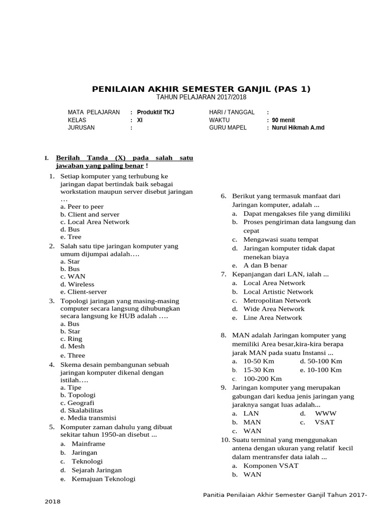 7 Contoh Soal Produktif TKJ Kelas 11 Semester 1 yang Terbukti Bantu Raih Nilai Tinggi 7 Contoh Soal Produktif TKJ Kelas 11 Semester 1 yang Terbukti Bantu Raih Nilai Tinggi