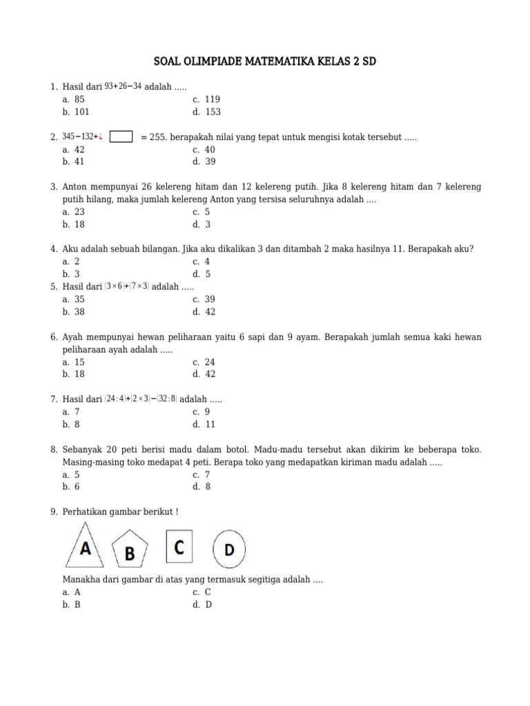 Akhirnya Terungkap 5 Contoh Soal Olimpiade Matematika SD Kelas 2 yang Sering Muncul dan Wajib Dikuasai Sebelum Lomba