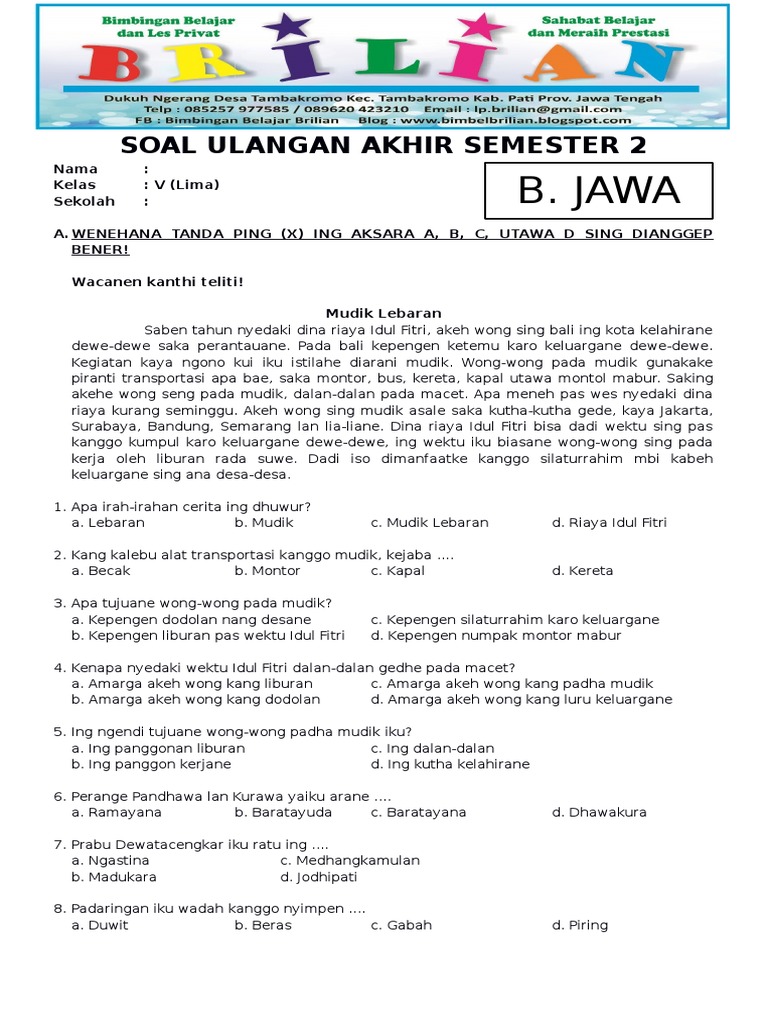 Berlatih Soal Bahasa Jawa Kelas 5 Semester 2: 3 Fakta Penting Agar Nilai Ujian Akhirnya Tembus 100 Berlatih Soal Bahasa Jawa Kelas 5 Semester 2: 3 Fakta Penting Agar Nilai Ujian Akhirnya Tembus 100