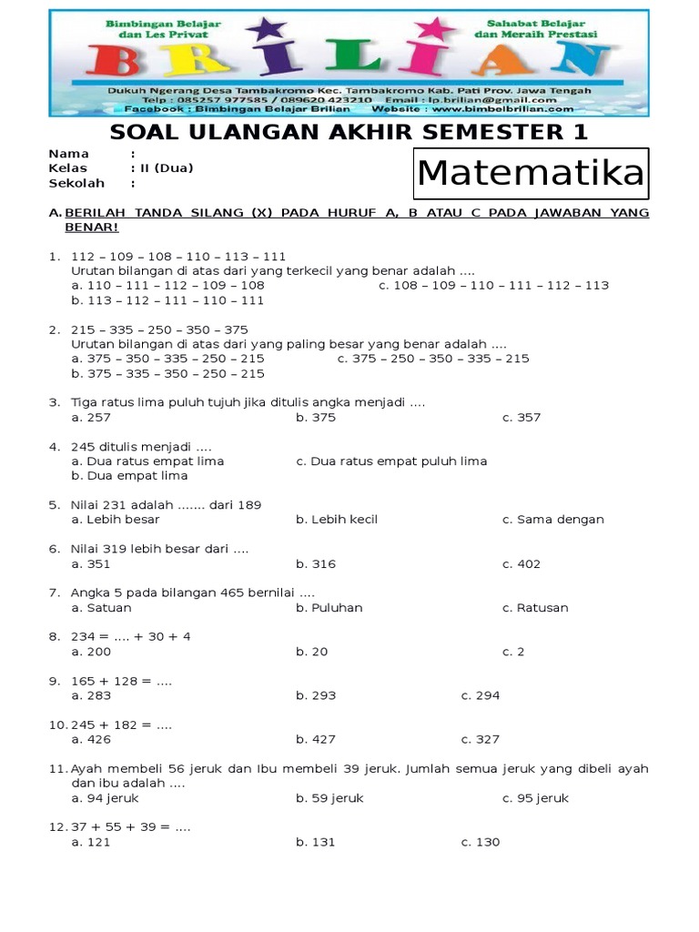 Inilah 20 Contoh Soal Matematika Kelas 2 Semester 1 yang Sering Muncul di Sulingjar 2026, Wajib Tahu Sebelum Terlambat Inilah 20 Contoh Soal Matematika Kelas 2 Semester 1 yang Sering Muncul di Sulingjar 2026, Wajib Tahu Sebelum Terlambat