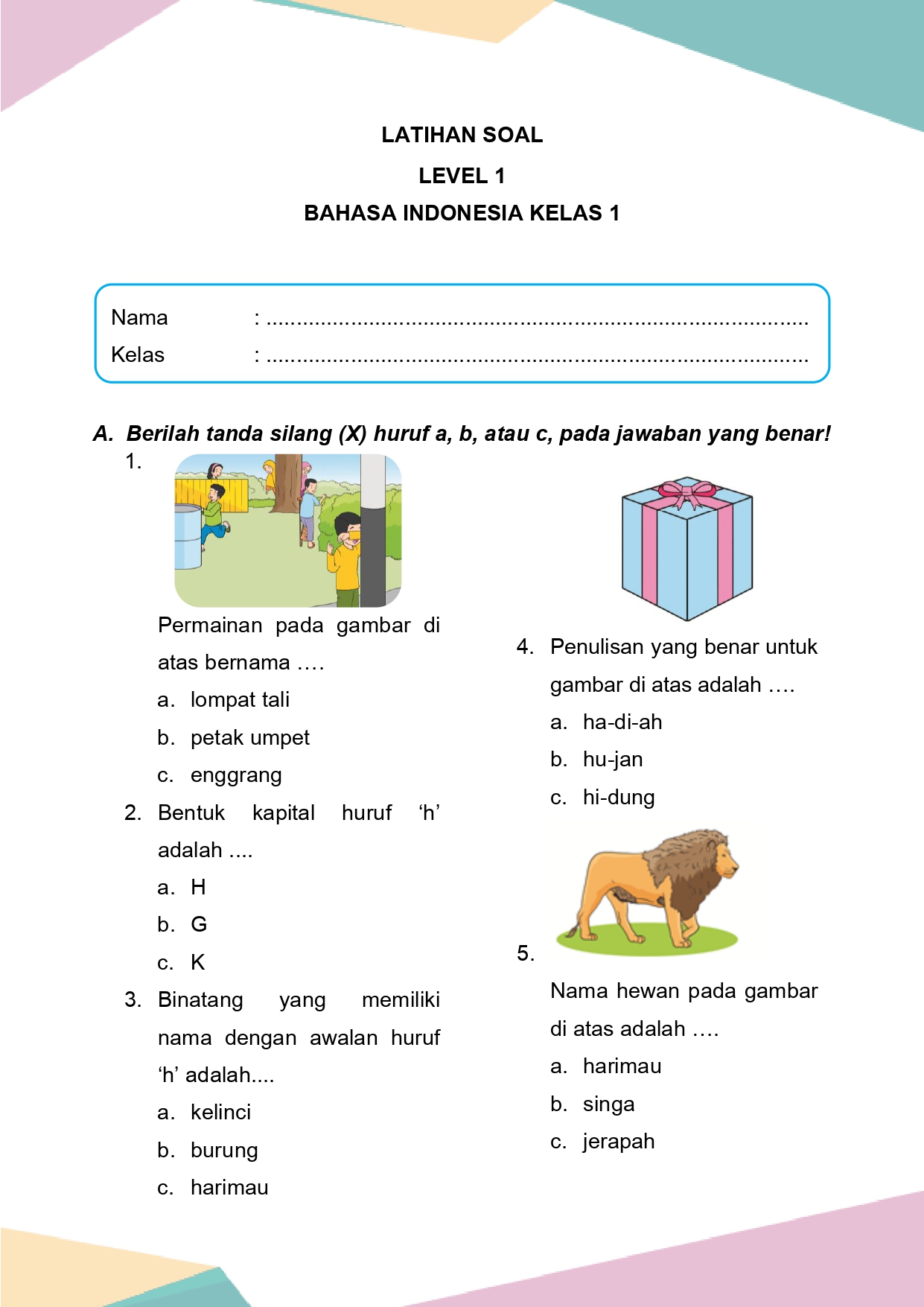 Latihan Soal Bahasa Indonesia Kelas 1 Bab 2 - Daring Nur Hidayah Press Latihan Soal Bahasa Indonesia Kelas 1 Bab 2 - Daring Nur Hidayah Press