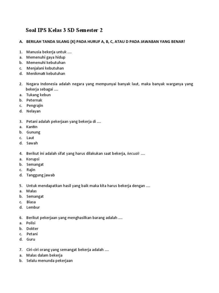 Soal UTS IPS Kelas 3 Semester 2 PDF Griya Taman