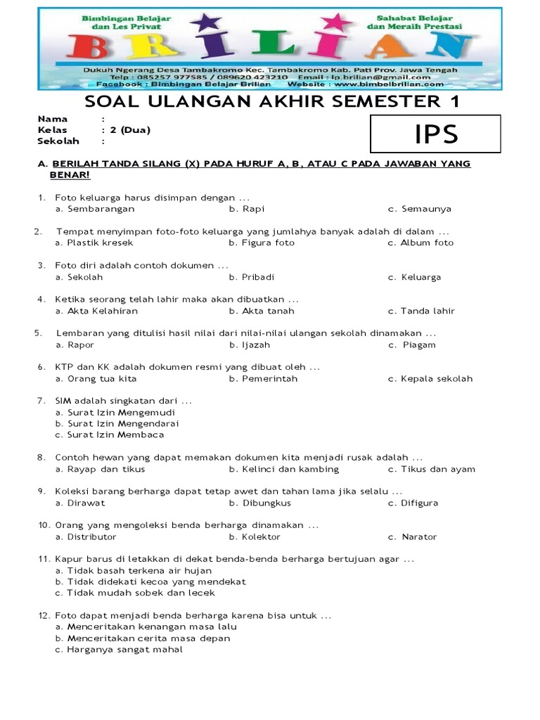 Soal UAS IPS Kelas 2 Semester 1 PDF Soal UAS IPS Kelas 2 Semester 1 PDF