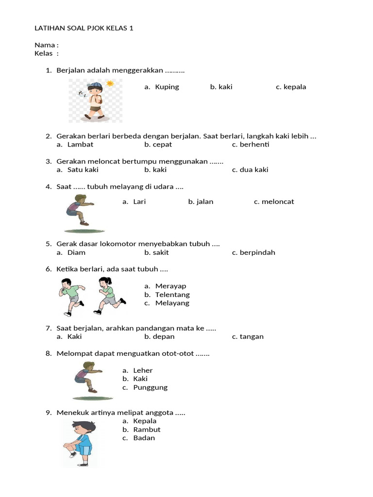 Asah Keterampilan Gerak Anak Contoh Soal Ujian PJOK Kelas 1 MI Semester 2 Asah Keterampilan Gerak Anak Contoh Soal Ujian PJOK Kelas 1 MI Semester 2