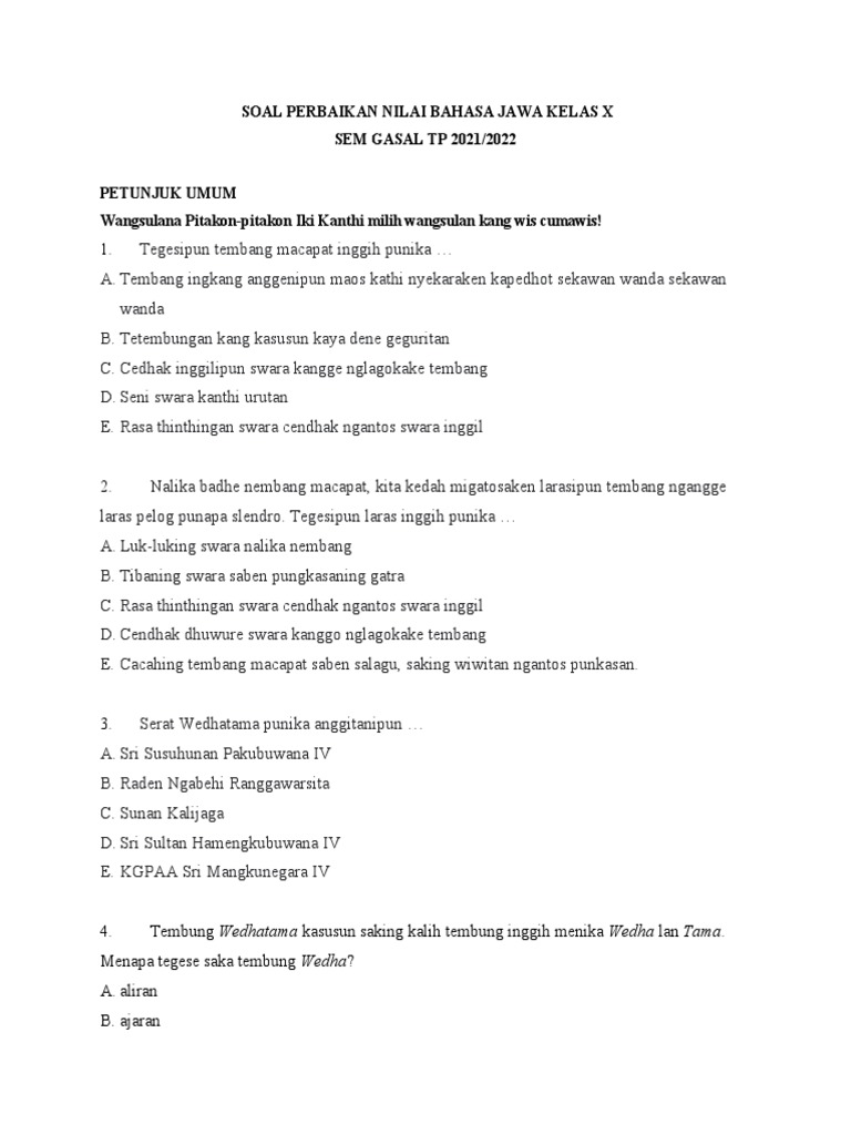 Rahasia Skor Sempurna Kerjakan Soal Bahasa Jawa Kelas X Semester 1 Kurikulum 2013 Rahasia Skor Sempurna Kerjakan Soal Bahasa Jawa Kelas X Semester 1 Kurikulum 2013