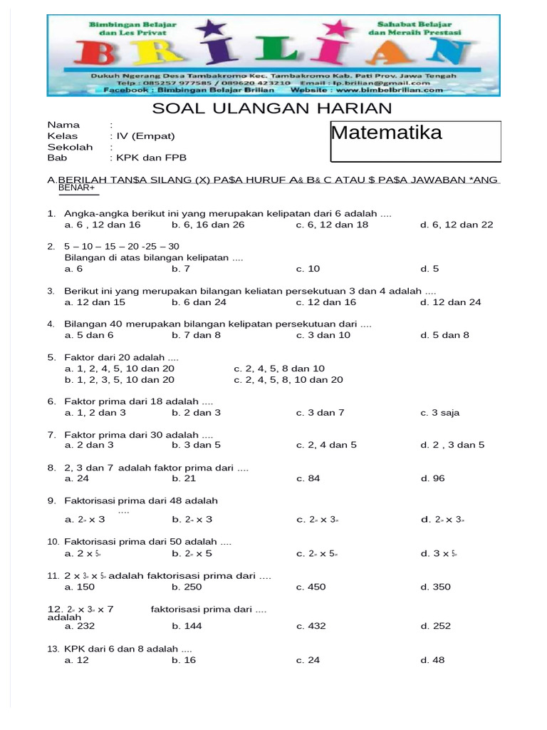 Ternyata Ini Rahasia Cepat Kerjakan Soal KPK dan FPB Kelas 4 Beserta Jawabannya Ternyata Ini Rahasia Cepat Kerjakan Soal KPK dan FPB Kelas 4 Beserta Jawabannya
