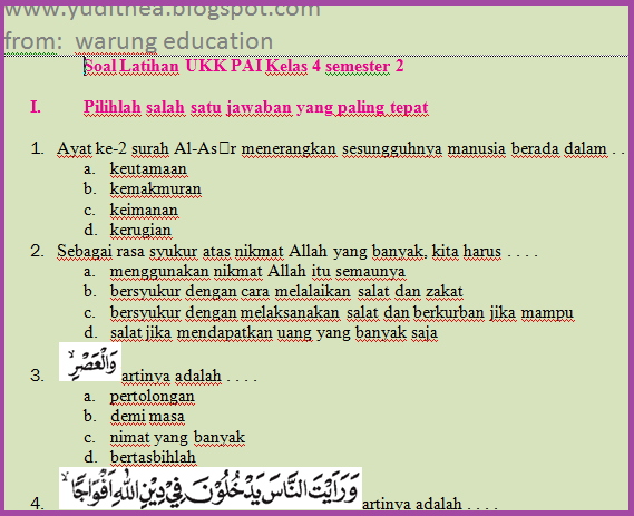 Wajib Tahu Bocoran Soal UKK Agama Islam Kelas 4 Semester 2 Agar Nilai Sempurna Wajib Tahu Bocoran Soal UKK Agama Islam Kelas 4 Semester 2 Agar Nilai Sempurna